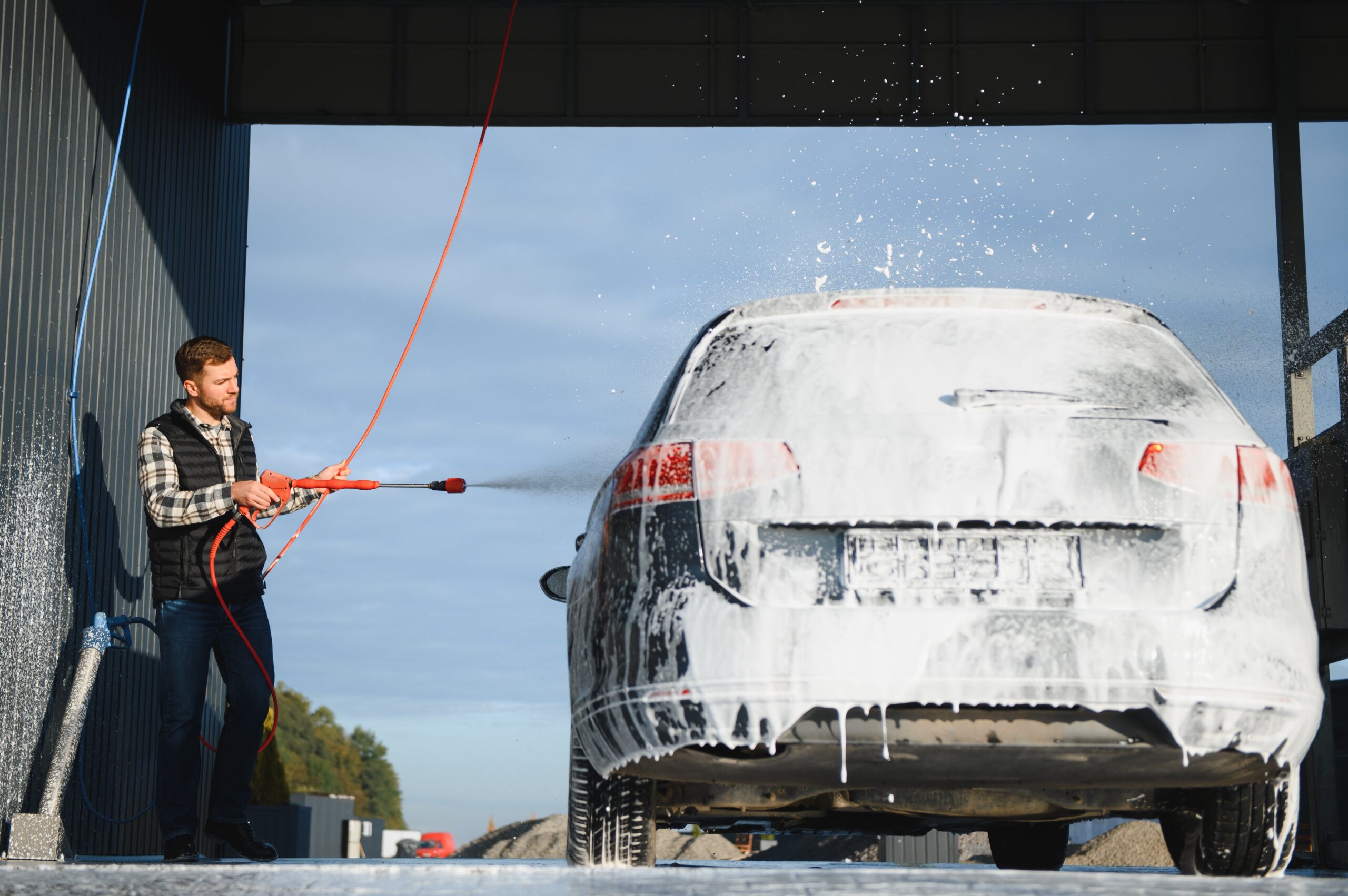 Car being washed at a professional car wash